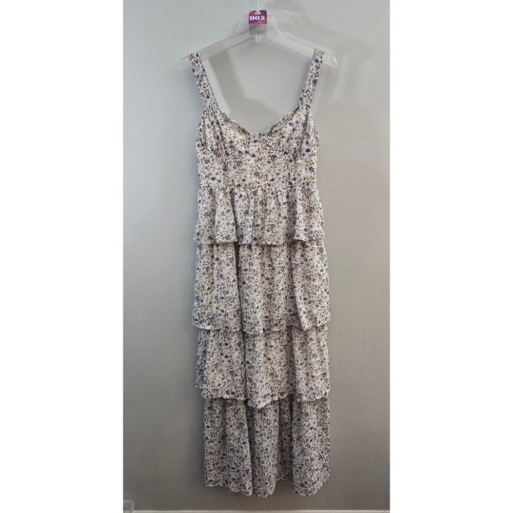 Altar'd State Womens Ellisha Maxi Dress Blue Floral Tiered Boho Cottagecore Sz M